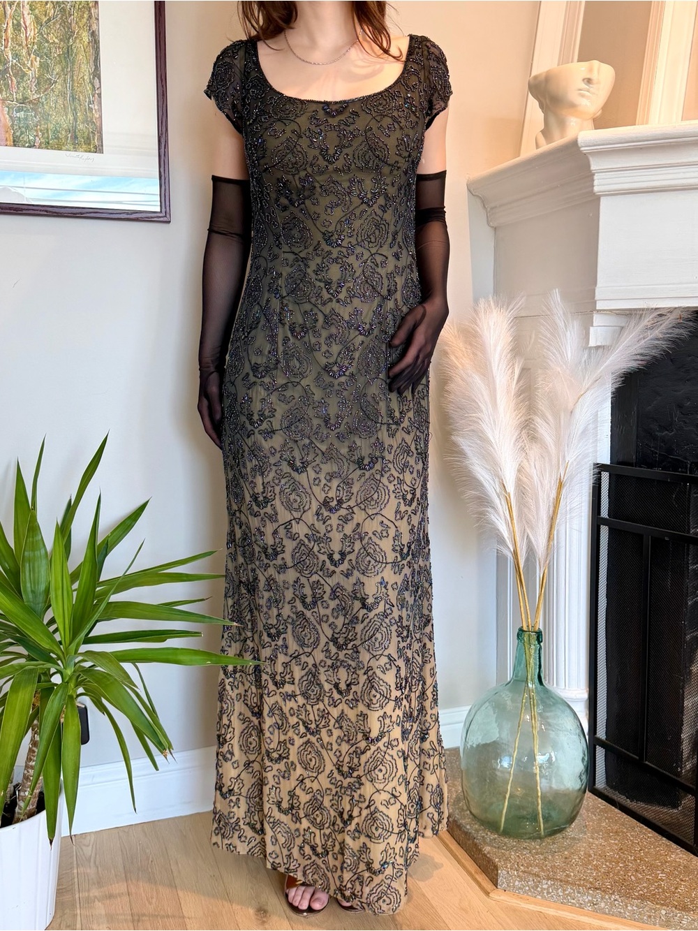 Y2K Ombre Brown Beaded Formal Gown Size 10